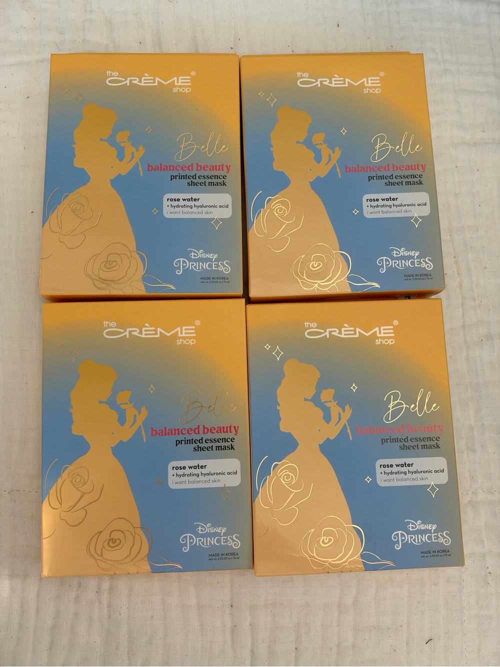 NIB The Crème Shop x Disney Belle Balance Beauty Sheet Mask 4 Box Bundle